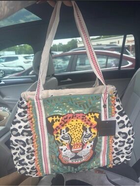 Boho Leopard Embroidered Tote Bag in Multi-Color